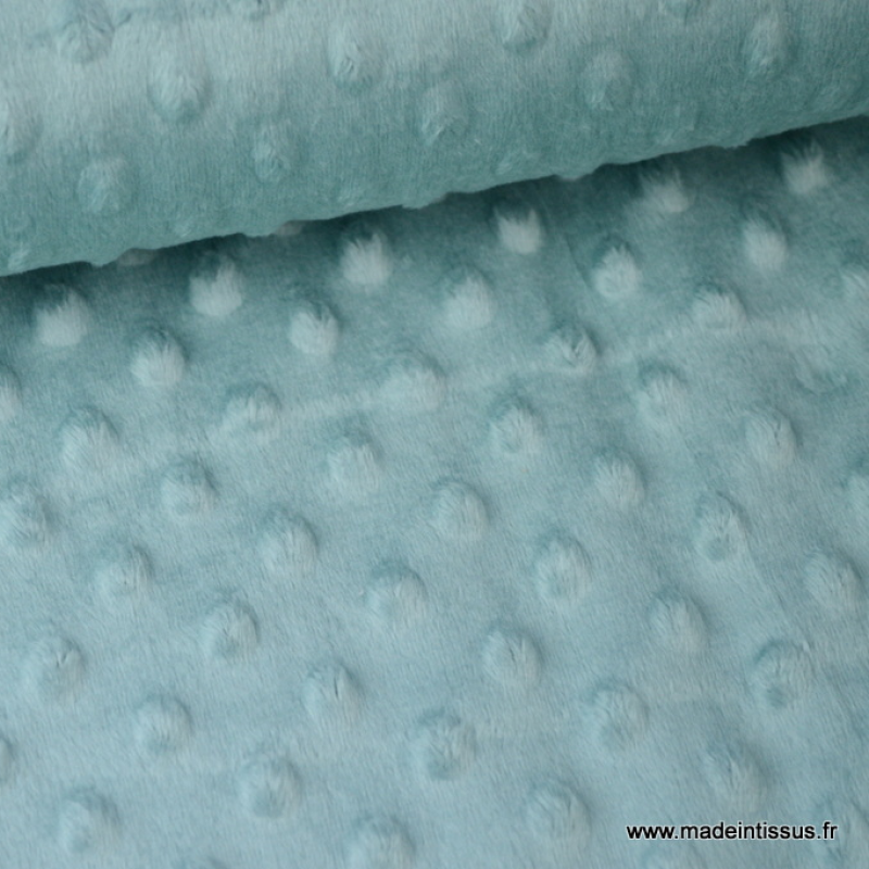 Tissu Minky A Pois En Relief Coloris Vert Celadon Pour Confection Bebe