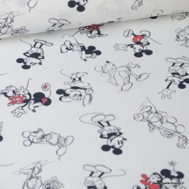 Tissu Coton Imprime Disney Mickey Et Minnie Rouge Et Noir Fond Blanc