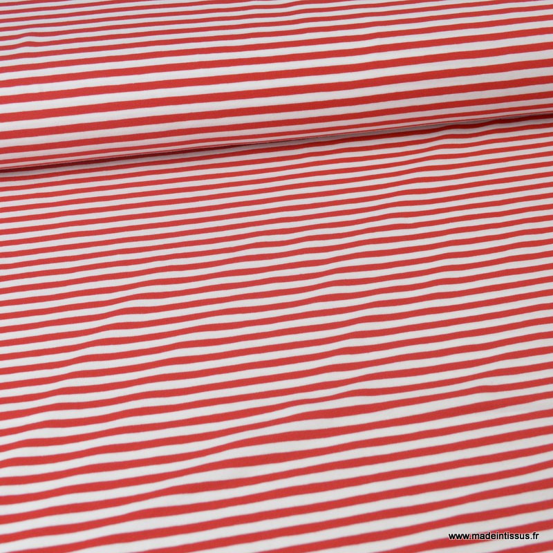 Tissu jersey à rayures Rouge et blanc - Oeko tex - au mètre