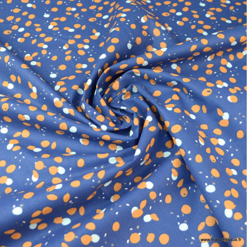 Tissu coton glitter motif  Pokor fond Indigo oeko tex