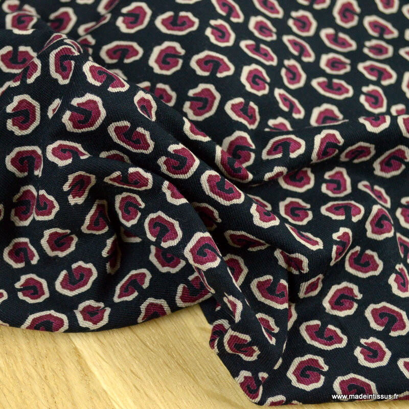 Burgundy graphic pattern viscose jersey fabric