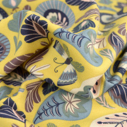 Tissu jersey French terry motifs cachemire fond jaune - oeko tex