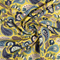 Tissu jersey French terry motifs cachemire fond jaune - oeko tex