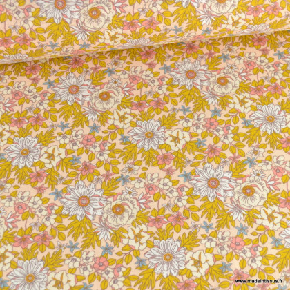 Tissu coton Lolita motif fleurs rose - Oeko tex