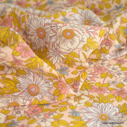 Tissu coton Lolita motif fleurs rose - Oeko tex