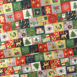 Tissu popeline de Noël motif Calendrier de l'avent - Oeko tex