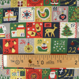 Tissu popeline de Noël motif Calendrier de l'avent - Oeko tex