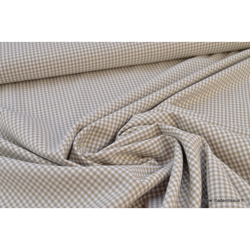 Tissu Vichy En Coton Petits Carreaux Sable Beige Taupe