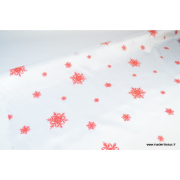 Tissu flocons ROUGE nappes de noel x50cm