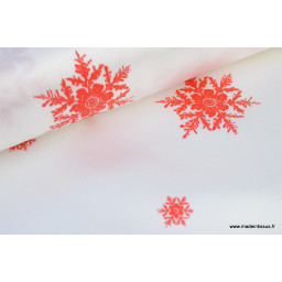 Tissu flocons ROUGE nappes de noel x50cm