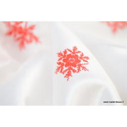 Tissu flocons ROUGE nappes de noel x50cm