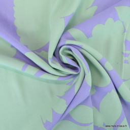 Tissu Viscose motif floral menthe fond Lilas