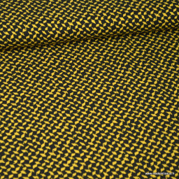 Tissu Viscose motifs diamants jaunes fond noir