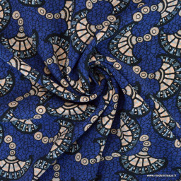 Tissu Viscose motif Bali coloris Bleu