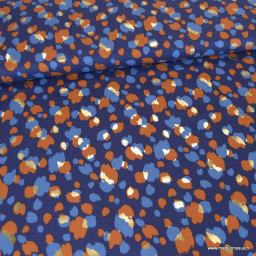 Tissu Viscose lurex motif léopard coloris Bleu marine et camel