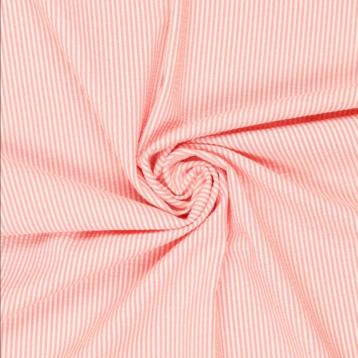 Tissu seersucker à rayures Rose clair et blanc