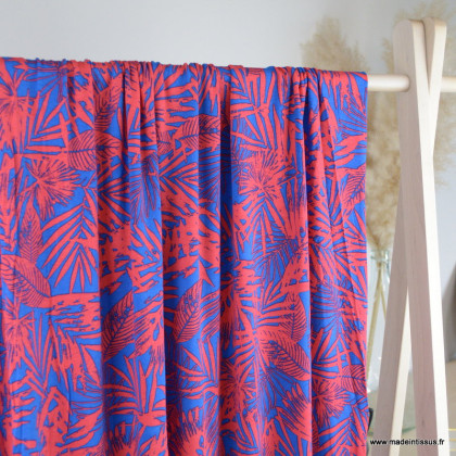 Tissu Jersey de Viscose motif exotique fond bleu - oeko tex