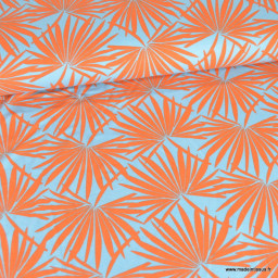 Tissu Jersey de Viscose motif exotique orange fond ciel - oeko tex