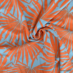 Tissu Jersey de Viscose motif exotique orange fond ciel - oeko tex