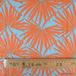 Tissu Jersey de Viscose motif exotique orange fond ciel - oeko tex