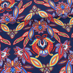 Tissu Jersey de Viscose motif fleurs esprit cachemire bleue marine - oeko tex