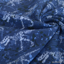 Tissu jersey French terry Sweat motifs Dinosaures Bleus - oeko tex