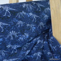 Tissu jersey French terry Sweat motifs Dinosaures Bleus - oeko tex