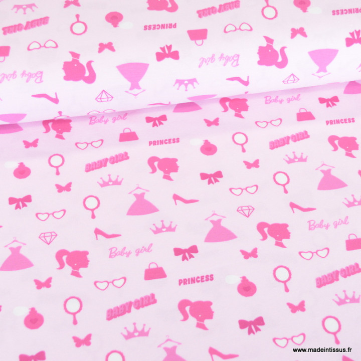 Tissu jersey motif Barbie très Girly - oeko tex