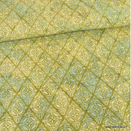 Tissu Batik fond motif rosaces fond vert