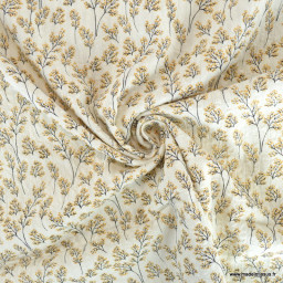 Tissu seersucker Huguette à fleurs Jaunes fond blanc