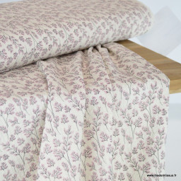 Tissu seersucker Huguette à fleurs Roses fond blanc