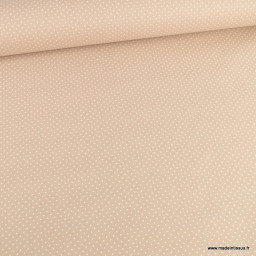 Tissu coton Enduit motifs Pois blanc fond Sable -  Oeko tex