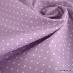 Tissu coton Enduit motifs Pois blanc fond lilas -  Oeko tex