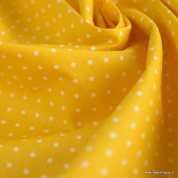 Tissu coton Enduit motifs Pois blanc fond Jaune -  Oeko tex