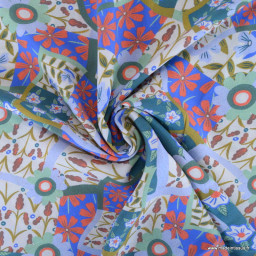 Tissu Viscose motif fleurs graphique bleu