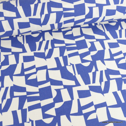 Tissu bachette Axo motif graphique bleu et blanc - oeko tex