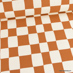 Tissu bachette Grojean motif graphique carreaux Caramel et ecru - oeko tex