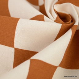 Tissu bachette Grojean motif graphique carreaux Caramel et ecru - oeko tex