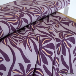 Tissu Viscose motif palmiers exotiques fond purple