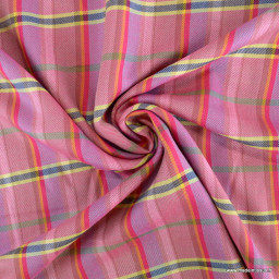 Tissu twill Viscose à carreaux roses Fuchsia