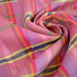 Tissu twill Viscose à carreaux roses Fuchsia