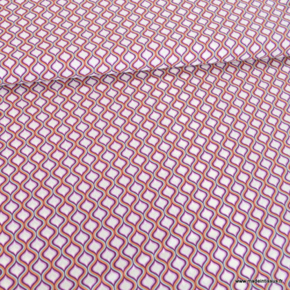 Popeline de coton motif géométrique losange Aubergine et lilas - oeko tex