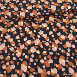 Tissu Viscose lurex motif léopard coloris Noir et camel