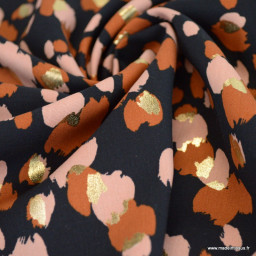 Tissu Viscose lurex motif léopard coloris Noir et camel