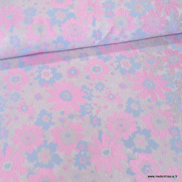 Tissu jacquard Habillement Lurex fleurs lilas et rose