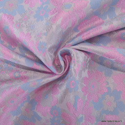 Tissu jacquard Habillement Lurex fleurs lilas et rose