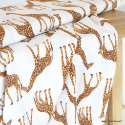 Tissu popeline de Viscose motif girafes fond Blanc