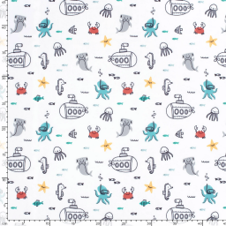 Tissu maillot de bain - sous-marins et animaux des mers - oeko tex