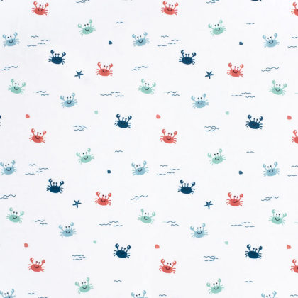 Tissu maillot de bain motif crabes fond blanc - oeko tex