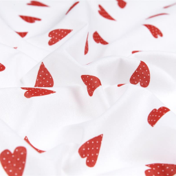 Tissu cretonne Maurine motif coeurs rouge à petits fond blanc